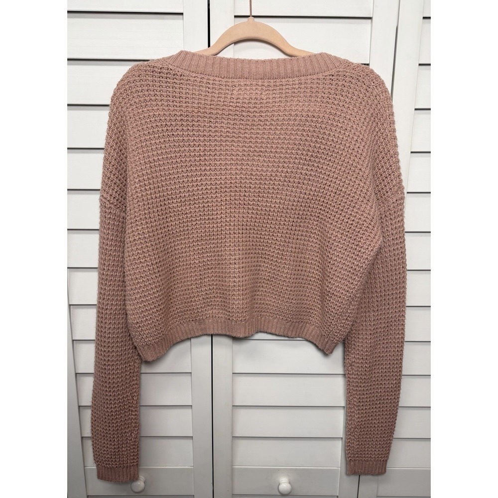 Aeropostale Chunky Knit V-Neck Slouchy Cropped Sweater Women's Size Medium - Picture 8 of 8